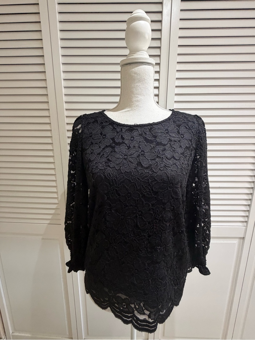 Adrianna Papell Black Floral Lace Top